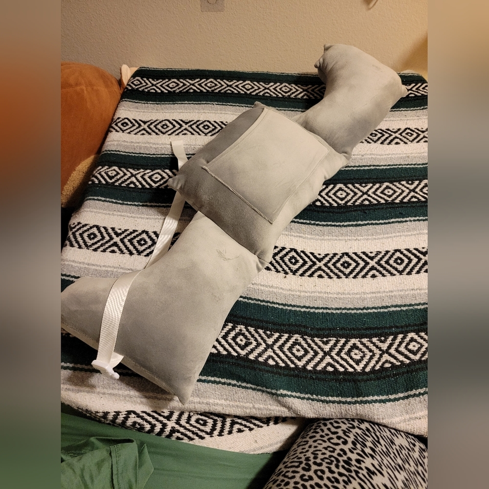 Soft Gray Masectomy Pillow with Front/Back Pocket & White Adjustable Strap NWOT